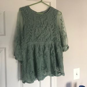 Teal embroidered blouse